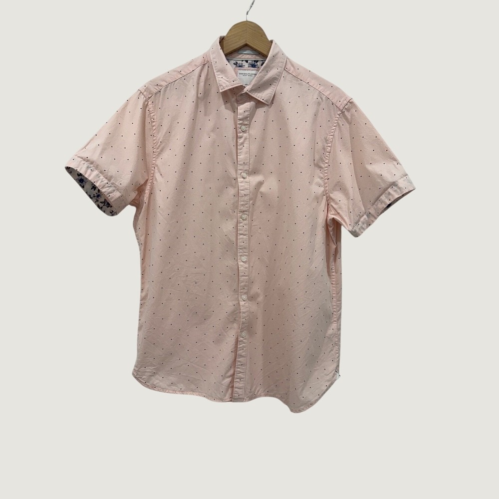 Denim & Flower Ricky Singh Pink Dot Print Short Sleeve Button-Up Shirt